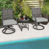 Tangkula 3 Piece Patio Swivel Chair Set, Wicker Swivel Chairs W/Coffee Table, Soft Seat Cushions, Heavy-Duty Metal Frame, 360 Swiveling Chair Set For Backyard, Balcony, Front Porch (Gray)