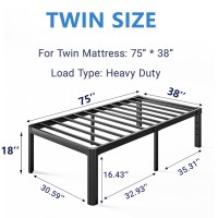 Nordicbed 18 Inch High Platform Twin Bed Frame No Box Spring Needed Metal Bed Frame Twin Noise Free Easy Assembly Heavy Duty