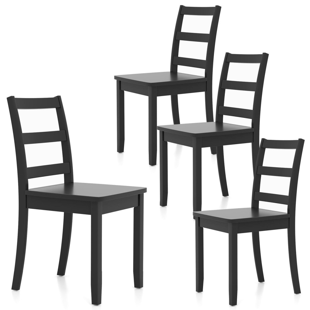 Goflame Dining Chairs Set Of 4, Ladder Back Side Chairs With Solid Rubber Wood Legs & Non-Slip Food Pads, 2-Pack Space-Saving Armless Dining Chairs For Dining Room, Living Room, Restaurant, Black