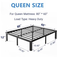 Nordicbed 12 Inch High Platform Queen Bed Frame No Box Spring Needed Metal Bed Frame Queen Size Noise Free Easy Assembly Hea