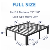 Nordicbed 16 Inch High Heavy Duty Full Size Bed Frame Metal Platform Bed Frame Full Size No Box Spring Needed Noise Free Easy