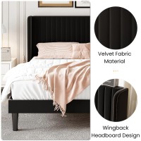 Sha Cerlin Full Size Velvet Bed Frame With Vertical Channel Tufted Wingback Headboard Upholstered Platform Bed With Wood Slats