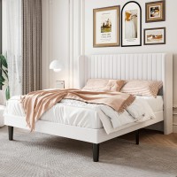 Sha Cerlin Queen Size Velvet Bed Frame With Vertical Channel Tufted Wingback Headboard Upholstered Platform Bed With Wood Slats