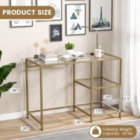 Tangkula Tempered Glass Computer Desk With 2-Tier Storage Shelves, Modern Computer Workstation, Vanity Makeup Table, Sturdy Metal Frame, Home Office Desk, Student Writing Study Desk (Gold)