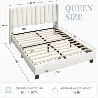 Yaheetech Queen Bed Frame Upholstered Platform Bed With Fabric Headboard, Wing Edge Design/Non-Slip And Noise-Free/Wooden Slats Support/No Box Spring Needed/Easy Assembly, Beige Queen Bed