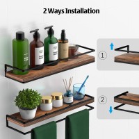 Meangood Floating Shelves Wall Mounted Set Of 2 Rustic Wood Wall Storage Shelves For Bedroom Living Room Bathroom Kitchen Rust