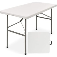 Am The America Store Plastic Folding Table Indoor Outdoor Heavy Duty Portable Whandle Lock For Picnic Party Camping 4Ft