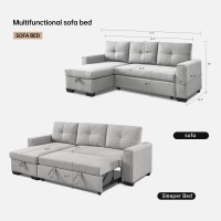 American Furniture Classics Light Grey Tufted Sectional Chaise Sofa Sleeper With Storage, 92
