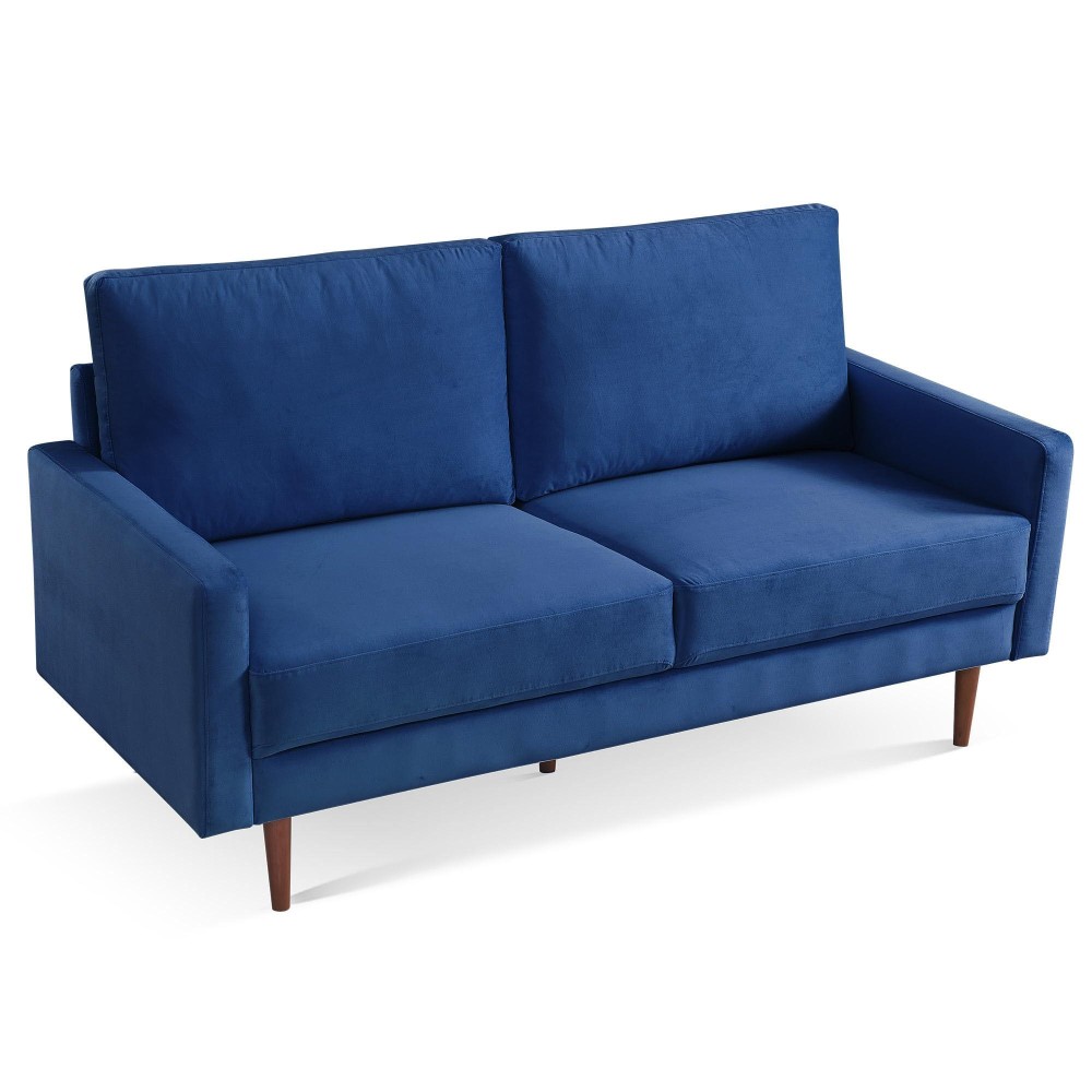 American Furniture Classics Blue 69 Inch Wide Upholstered Two Cushion Sofa With Square Arms Velvet, 69