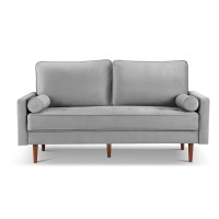 American Furniture Classics Grey 69 Inch Wide Upholstered Two Cushion Sofa With Bolster Pillows Velvet, 68
