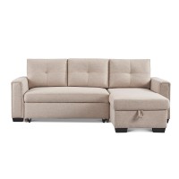 American Furniture Classics Beige Tufted Sectional Chaise Sofa Sleeper With Storage, 92