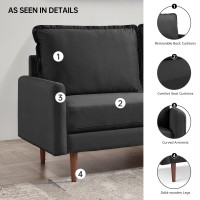 American Furniture Classics Black 57 Inch Wide Upholstered Two Cushion Loveseat With Cambered Arms Velvet, 57