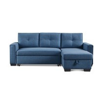 American Furniture Classics Blue Tufted Sectional Chaise Sofa Sleeper With Storage, 92