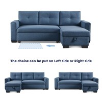 American Furniture Classics Blue Tufted Sectional Chaise Sofa Sleeper With Storage, 92