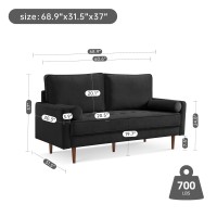 American Furniture Classics Black 69 Inch Wide Upholstered Two Cushion Sofa With Bolster Pillows Velvet, 69