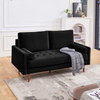 American Furniture Classics Black 69 Inch Wide Upholstered Two Cushion Sofa With Bolster Pillows Velvet, 69