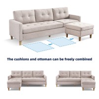 American Furniture Classics Beige Two Piece Upholstered Tufted L Shaped Sectional With Ottoman, 87