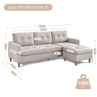 American Furniture Classics Beige Two Piece Upholstered Tufted L Shaped Sectional With Ottoman, 87