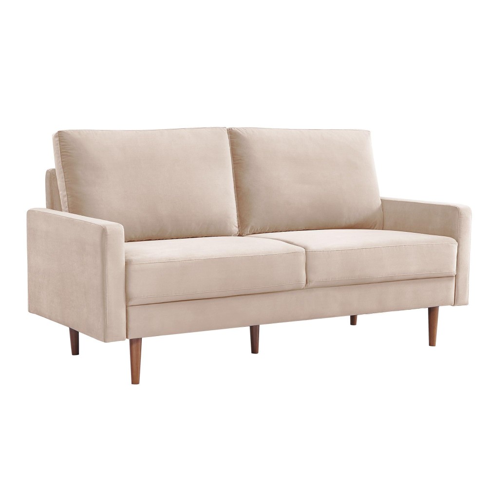American Furniture Classics Beige 69 Inch Wide Upholstered Two Cushion Sofa With Square Arms Velvet, 69