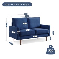 American Furniture Classics Blue 57 Inch Wide Upholstered Two Cushion Loveseat With Square Arms Velvet, 57