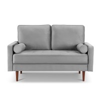 American Furniture Classics Grey 57 Inch Wide Upholstered Two Cushion Loveseat With Bolster Pillows Velvet, 57