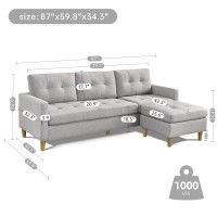 American Furniture Classics Light Grey Two Piece Upholstered Tufted L Shaped Sectional With Ottoman, 87