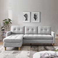 American Furniture Classics Light Grey Two Piece Upholstered Tufted L Shaped Sectional With Ottoman, 87