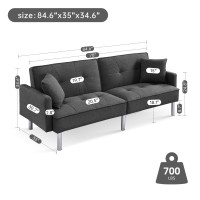 American Furniture Classics Dark Grey Tufted Futon Convertible Sofa Sleeper With Two Throw Pillows Velvet, 85