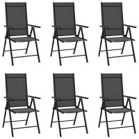 Vidaxl Black Folding Patio Chairs - Set Of 6 Aluminum Textilene Chairs With 7-Position Reclining - Portable And Foldable Outdoor Seating For Garden, Beach, Camping