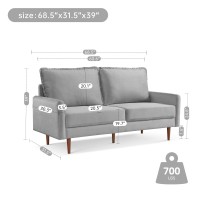 American Furniture Classics Grey 69 Inch Wide Upholstered Two Cushion Sofa With Cambered Arms Velvet, 69