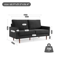 American Furniture Classics Black 69 Inch Wide Upholstered Two Cushion Sofa With Square Arms Velvet, 69