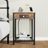 Fixwal Nightstands Set Of 2 With Charging Station End Tables With Usb Ports And Power Outlets Narrow Bedside Table Set Of 2