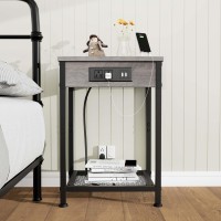 Fixwal End Tables Set Of 2 With Charging Station Night Stands With Usb Ports And Power Outlets Dark Walnut Gray