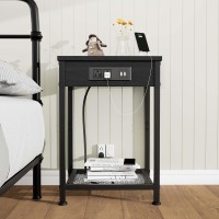 Fixwal Nightstands Set Of 2 With Charging Station End Tables With Usb Ports And Power Outlets Narrow Bedside Table Set Of 2