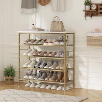 Suoernuo Shoe Rack Organizer 5 Tier For Closet Entryway Free Standing Metal Storage Shoe Shelf With Mdf Top Board