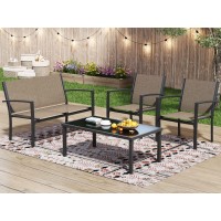 Greesum Gslct4Pcsbn 4 Pieces Patio Furniture Set Outdoor Conversation Textilene Fabric Chairs For Lawn Garden Balcony Poolsi