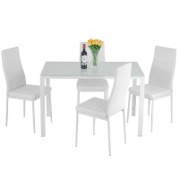 Fdw Dining Table Set Dining Room Table Set For Small Spaces Kitchen Table And Chairs For 4 Table With Chairs Home Furniture Rectangular Modern (White Glass)