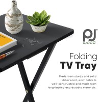 Pj Wood Conventional Solid And Sturdy Wood Construction Portable Folding Tv Snack Tray Table Desk Serving Stand Black 4Piece