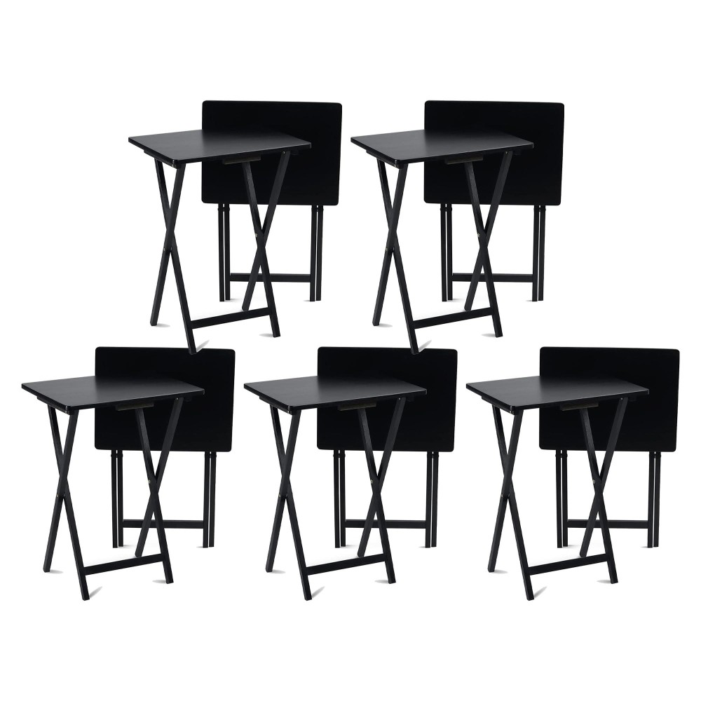 Pj Wood Conventional Solid And Sturdy Wood Construction Portable Folding Tv Snack Tray Table Desk Serving Stand Black 10Piece