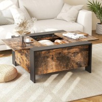 Tangkula Square Farmhouse Coffee Table With Hidden Storage, Wood Center Table With Sliding Top, 5 Support Feet, Rustic Extendable Cocktail Table For Living Room Office (Rustic Brown, Retro)
