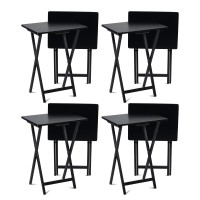 Pj Wood Conventional Solid And Sturdy Wood Construction Portable Folding Tv Snack Tray Table Desk Serving Stand Black 8Piece