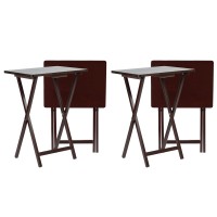 Pj Wood Solid And Sturdy Wood Construction Portable Folding Tv Snack Tray Table Desk Serving Stand Espresso Brown 4Piece Set