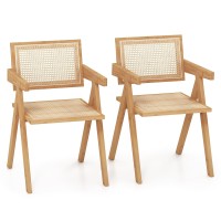 Giantex Rattan Dining Chairs Set Of 2, Boho Cane Living Room Chairs, Max Load 330 Lbs, Wooden Dining Chairs, Bamboo Accent Armchair For Living Room, Dining Room, Natural