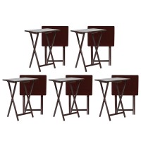 Pj Wood Solid And Sturdy Wood Construction Portable Folding Tv Snack Tray Table Desk Serving Stand Espresso Brown 10Piece Set