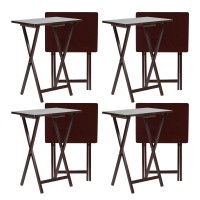 Pj Wood Solid And Sturdy Wood Construction Portable Folding Tv Snack Tray Table Desk Serving Stand Espresso Brown 8Piece Set