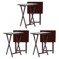 Pj Wood Solid And Sturdy Wood Construction Portable Folding Tv Snack Tray Table Desk Serving Stand Espresso Brown 6Piece Set