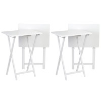 Pj Wood Conventional Solid And Sturdy Wood Construction Portable Folding Tv Snack Tray Table Desk Serving Stand White 4Piece