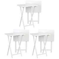 Pj Wood Conventional Solid And Sturdy Wood Construction Portable Folding Tv Snack Tray Table Desk Serving Stand White 6Piece