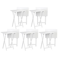 Pj Wood Conventional Solid And Sturdy Wood Construction Portable Folding Tv Snack Tray Table Desk Serving Stand White 10Piece