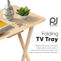 Pj Wood Rectangular Folding Portable Tv Snack Serving Tray Table Solid Wood Construction With Natural Finish 4Piece Set